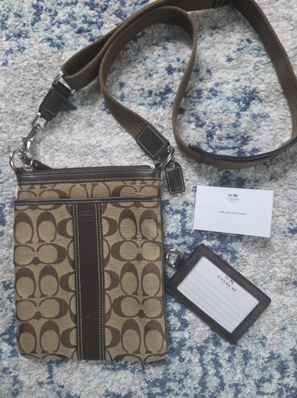 Vintage Y2K Coach Signature Swingpack Tan Crossbody Bag 6016 & Card Holder Set